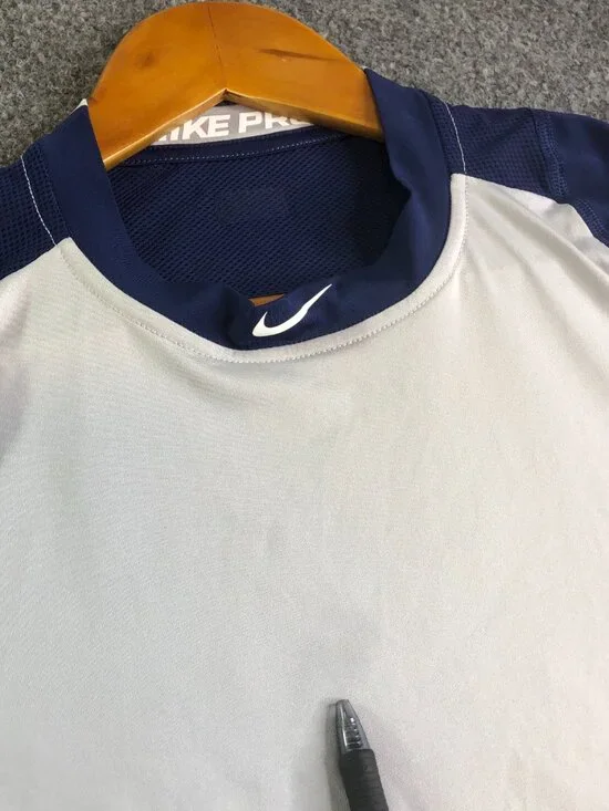 Nike Pro Shirt Mens Small White Blue Baseball MLB Compression Fitted Raglan - Picture 3 of 11